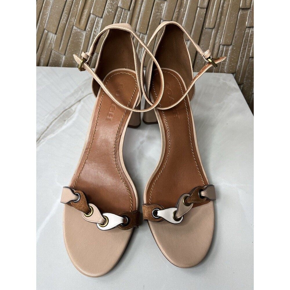 New Coach G2056 High Heel Sandals All Leather Sz 9.5 B Tan Pink - Picture 7 of 13